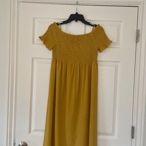 Chelsea28 Yellow Stripe Smocked Off-Shoulder Dress Women's size M